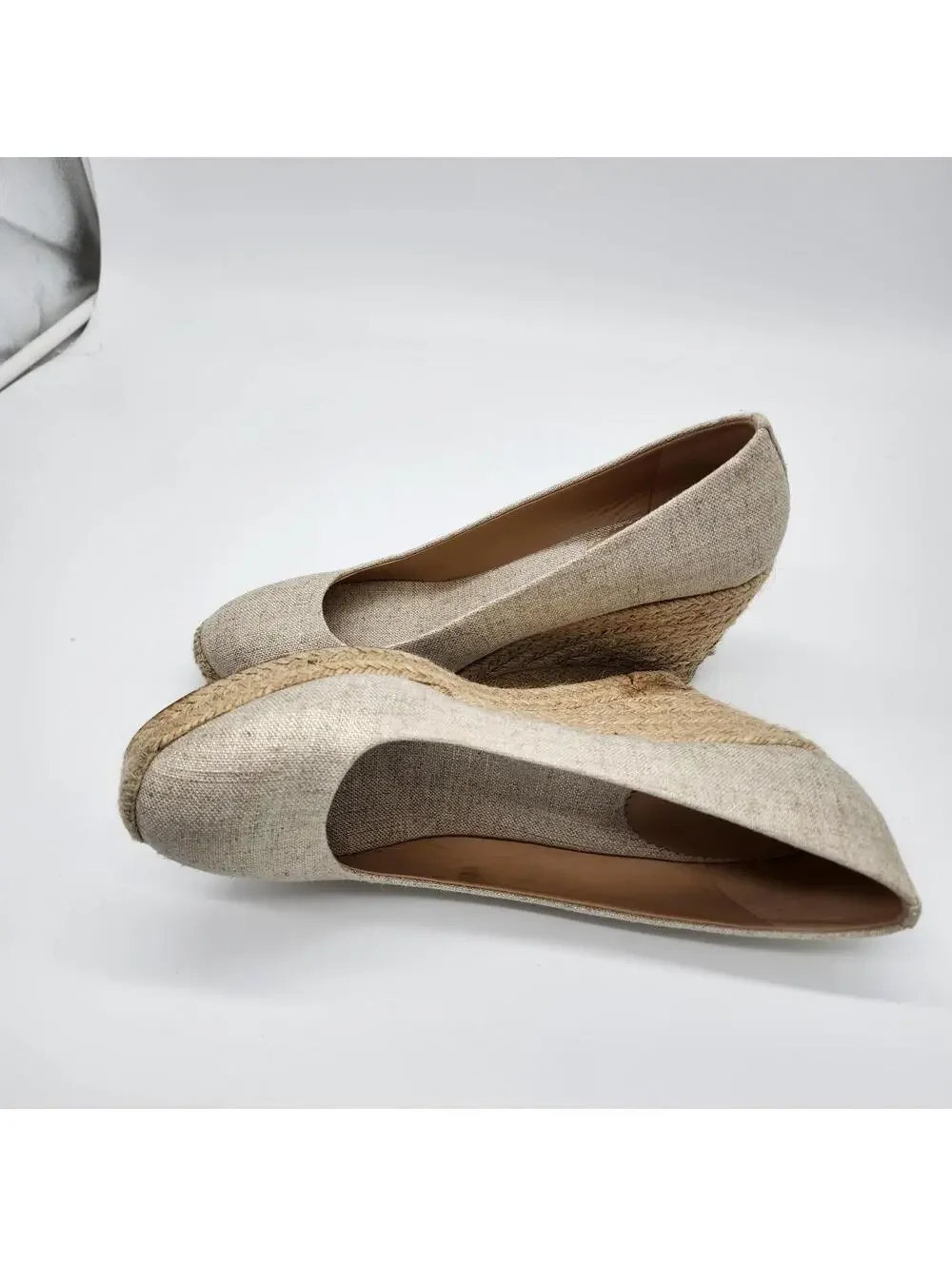 J.Crew Metallic Cream Espadrille Wedge Shoes Women's Size 11 Canvas
